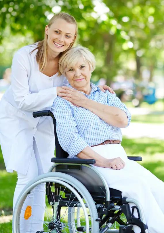 Professional helping a old woman as a companion